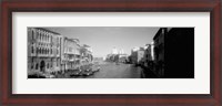 Framed Gondolas and buildings along a canal in black and white, Grand Canal, Venice, Italy