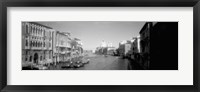 Framed Gondolas and buildings along a canal in black and white, Grand Canal, Venice, Italy