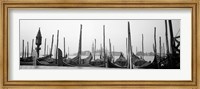 Framed Gondolas moored at a harbor, San Marco Giardinetti, Venice, Italy (black and white)