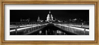 Framed Bridge lit up at night, London Millennium Footbridge, St. Paul's Cathedral, Thames River, London, England