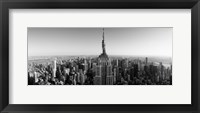 Framed Aerial view of a cityscape, Empire State Building, Manhattan, New York City, USA (black & white)
