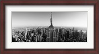 Framed Aerial view of a cityscape, Empire State Building, Manhattan, New York City, USA (black & white)