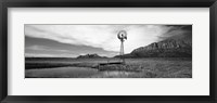 Framed Solitary windmill near a pond in black and white, U.S. Route 89, Utah