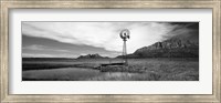 Framed Solitary windmill near a pond in black and white, U.S. Route 89, Utah