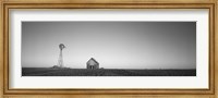 Framed Farmhouse and Windmill in a Field, Illinois (black & white)