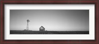 Framed Farmhouse and Windmill in a Field, Illinois (black & white)