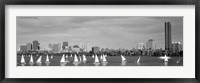 Framed Black and white view of boats on a river by a city, Charles River,  Boston