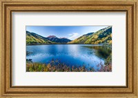Framed Crystal Lake surrounded by mountains, Ironton Park, Million Dollar Highway, Red Mountain, San Juan Mountains, Colorado, USA