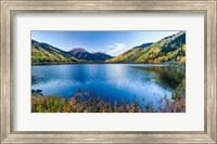 Framed Crystal Lake surrounded by mountains, Ironton Park, Million Dollar Highway, Red Mountain, San Juan Mountains, Colorado, USA