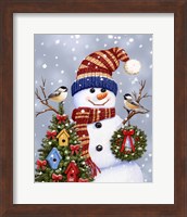 Framed 'Snowman With Wreath' border=