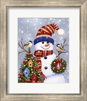 Framed 'Snowman With Wreath' border=