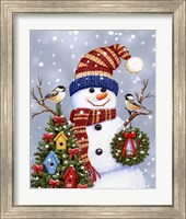 Framed 'Snowman With Wreath' border=