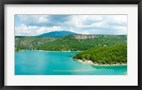 Framed Lake with mountain in the background, Lake of Sainte-Croix, Var, Provence-Alpes-Cote d'Azur, France