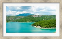 Framed Lake with mountain in the background, Lake of Sainte-Croix, Var, Provence-Alpes-Cote d'Azur, France