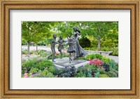 Framed Bronze statue of mother and children, Temple Square, Salt Lake City, Utah, USA