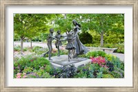 Framed Bronze statue of mother and children, Temple Square, Salt Lake City, Utah, USA