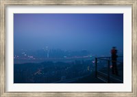 Framed Illuminated city viewed from Yikeshu viewing platform at evening, Chongqing, Yangtze River, Chongqing Province, China