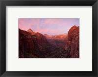 Framed Zion Canyon at sunset, Zion National Park, Springdale, Utah, USA