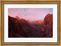 Framed Zion Canyon at sunset, Zion National Park, Springdale, Utah, USA