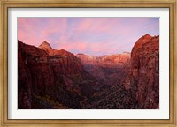 Framed Zion Canyon at sunset, Zion National Park, Springdale, Utah, USA