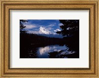 Framed Reflection of a snow covered mountain in a lake, Mt Hood, Lost Lake, Mt. Hood National Forest, Hood River County, Oregon, USA