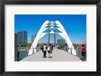 Framed People strolling on Humber Bay Arch Bridge, Toronto, Ontario, Canada