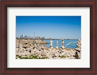Framed Rock stacks with skylines in the background, Toronto, Ontario, Canada 2013