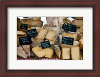 Framed Cheese for sale at a market stall, Lourmarin, Vaucluse, Provence-Alpes-Cote d'Azur, France