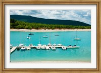 Framed Boats at a harbor, Port Margaridon, Lake of Sainte-Croix, Var, Provence-Alpes-Cote d'Azur, France