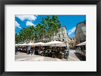 Framed Tourists at sidewalk cafes, Place de l'Horloge, Avignon, Vaucluse, Provence-Alpes-Cote d'Azur, France