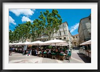 Framed Tourists at sidewalk cafes, Place de l'Horloge, Avignon, Vaucluse, Provence-Alpes-Cote d'Azur, France