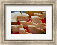 Framed Cheese for sale at weekly market, Arles, Bouches-Du-Rhone, Provence-Alpes-Cote d'Azur, France