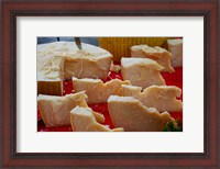 Framed Cheese for sale at weekly market, Arles, Bouches-Du-Rhone, Provence-Alpes-Cote d'Azur, France