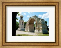 Framed Roman mausoleum and triumphal arch at Glanum, St.-Remy-De-Provence, Bouches-Du-Rhone, Provence-Alpes-Cote d'Azur, France