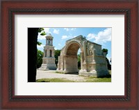 Framed Roman mausoleum and triumphal arch at Glanum, St.-Remy-De-Provence, Bouches-Du-Rhone, Provence-Alpes-Cote d'Azur, France
