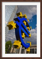 Framed Sculpture of an Euro sign in front of a building, Willy-Brandt-Platz, European Central Bank, Frankfurt, Hesse, Germany