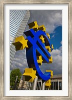 Framed Sculpture of an Euro sign in front of a building, Willy-Brandt-Platz, European Central Bank, Frankfurt, Hesse, Germany