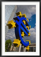 Framed Sculpture of an Euro sign in front of a building, Willy-Brandt-Platz, European Central Bank, Frankfurt, Hesse, Germany