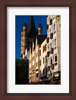 Framed St. Martin Church and Rhein embankment buildings, Cologne, North Rhine Westphalia, Germany