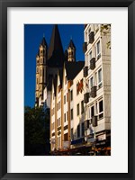 Framed St. Martin Church and Rhein embankment buildings, Cologne, North Rhine Westphalia, Germany