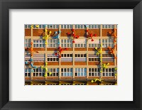 Framed Flossies Figures covering a Building, Medienhafen, Dusseldorf, North Rhine Westphalia, Germany