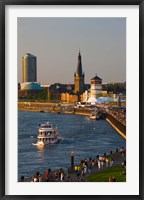 Framed People walking at the riverside, Rhein River, Dusseldorf, North Rhine Westphalia, Germany
