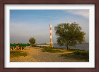 Framed Small lighthouse at the riverside, Elbe River, Blankenese, Hamburg, Germany