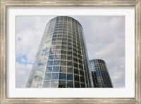 Framed Low angle view of VW Auto Towers, Autostadt, Wolfsburg, Lower Saxony, Germany
