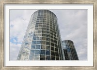 Framed Low angle view of VW Auto Towers, Autostadt, Wolfsburg, Lower Saxony, Germany