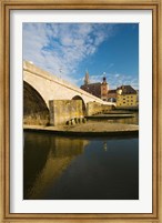 Framed Bridge across the river, Steinerne Bridge, Danube River, Regensburg, Bavaria, Germany