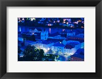 Framed High angle view of old town buildings at night, Passau, Bavaria, Germany
