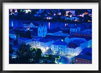 Framed High angle view of old town buildings at night, Passau, Bavaria, Germany