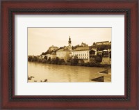 Framed Medieval town at the waterfront, Salzach River, Burghausen, Bavaria, Germany