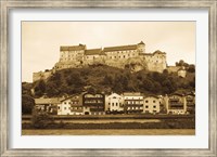 Framed Castle at the waterfront, Burghausen Castle, Salzach River, Burghausen, Bavaria, Germany